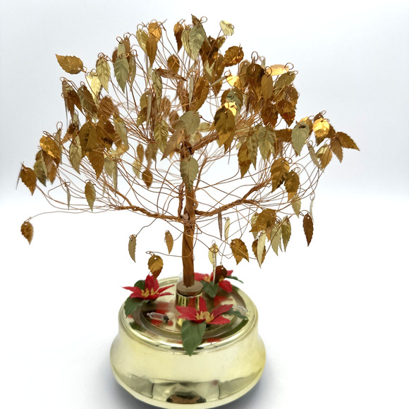MCM Dream Tree Twisted Wire/Gold Leaves Rotating Lighted Music Box - Picture 2 of 5